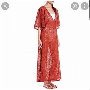 Something Navy Swim Coverup Burnt Orange Lace Size Small